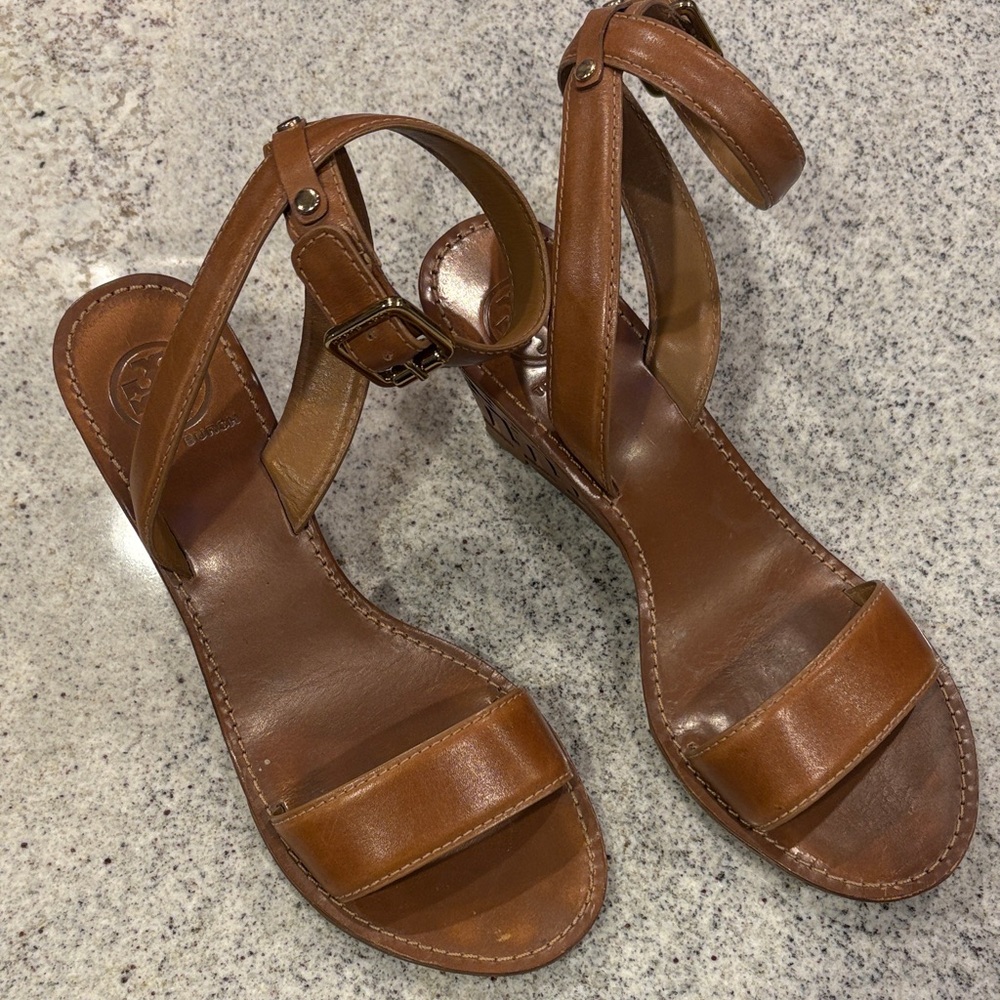 Tory Burch Tan Leather Wedges